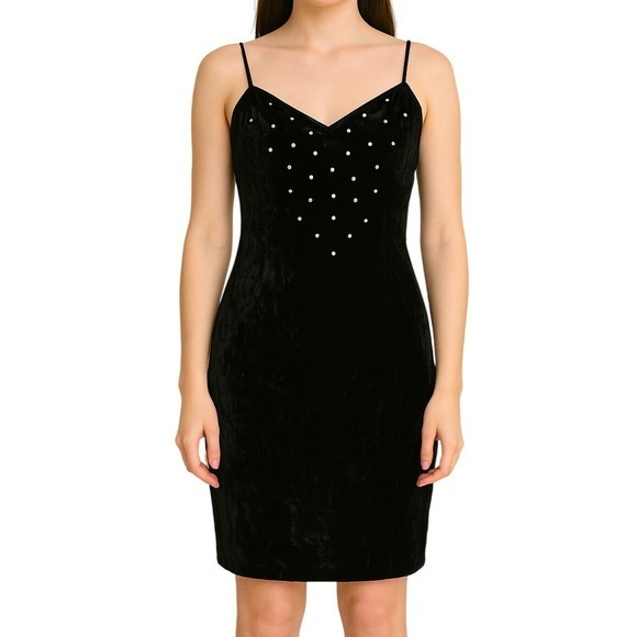 Alex Evenings Dresses & Skirts - Vintage Womens‎ Alex Evenings Black Velvet Strappy Mini Dress Sz S Whimsigoth